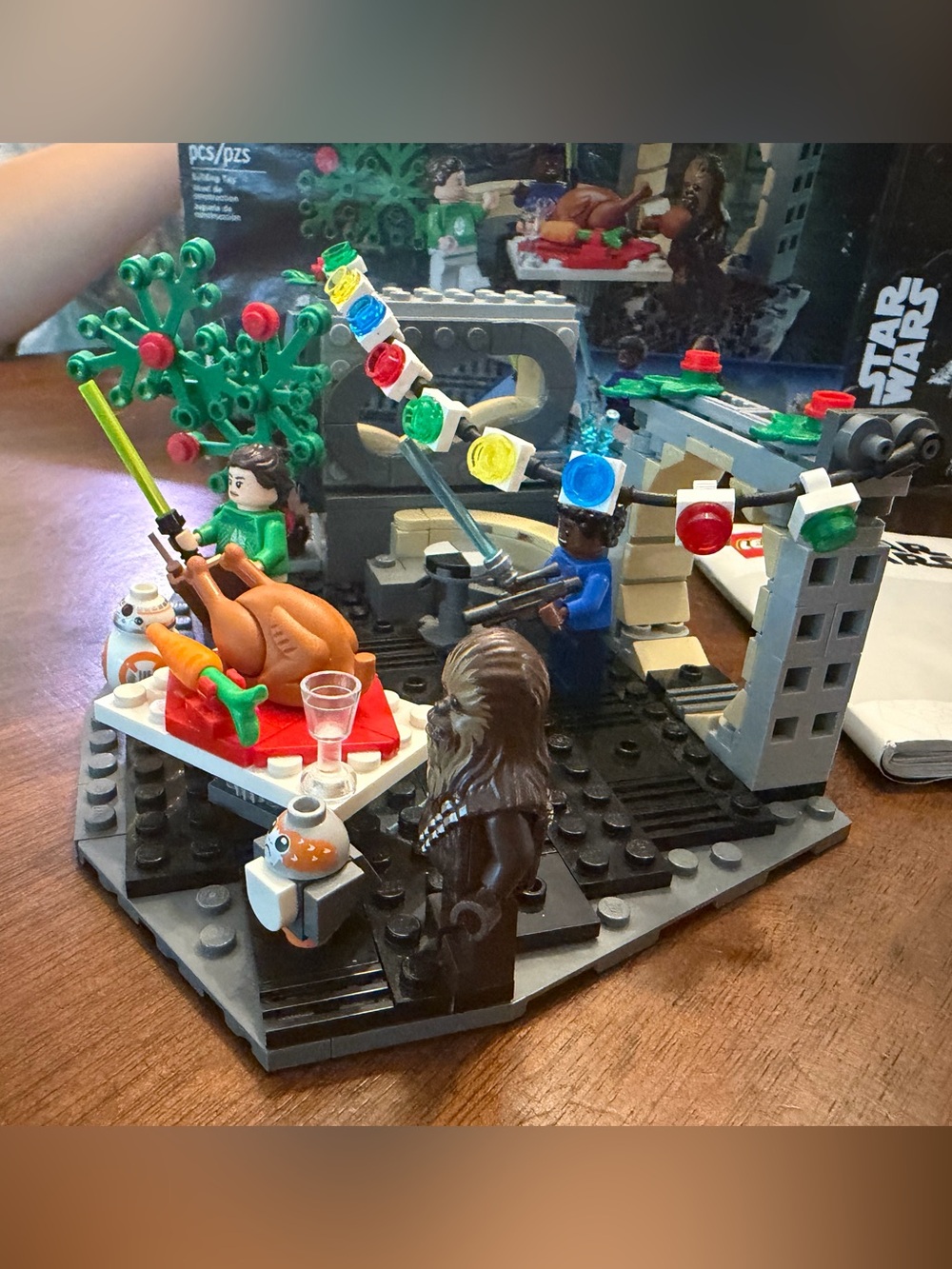 Star Wars Holiday diorama Lego Set with Brown Wookiee and Multicolor Lights